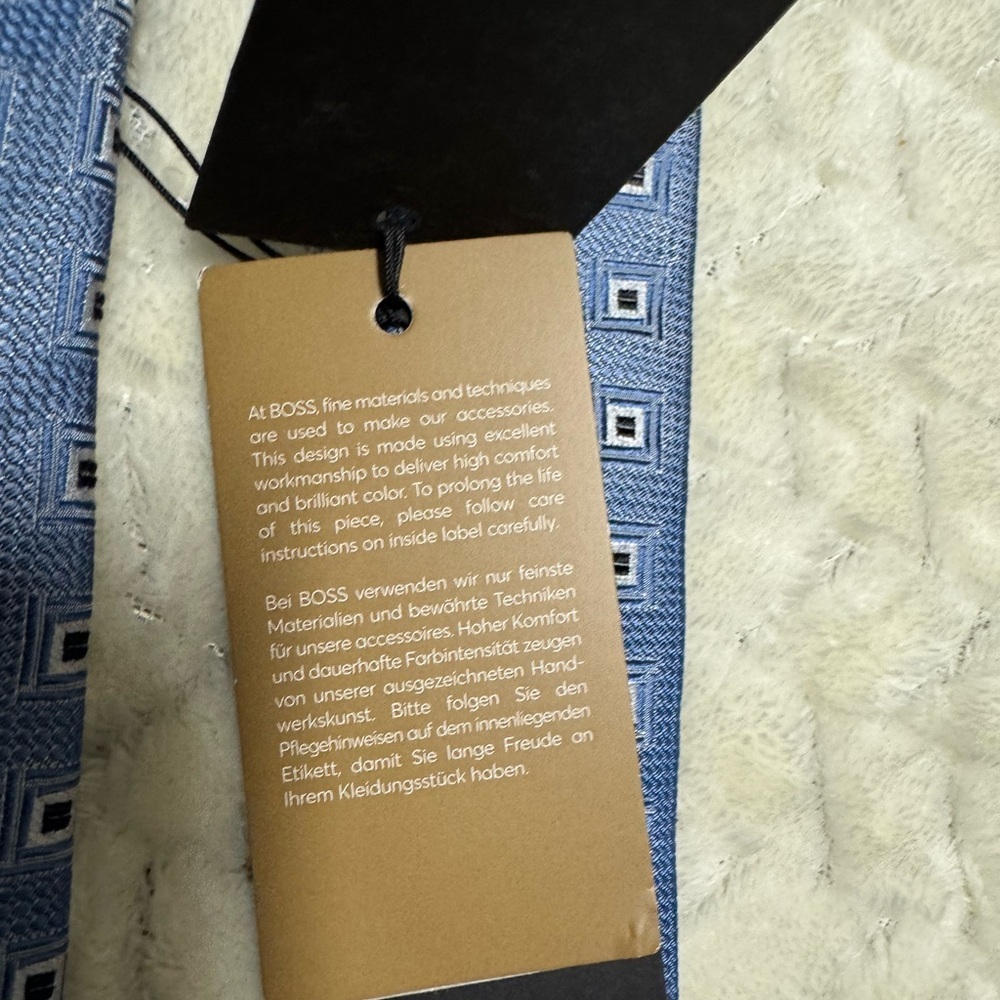 Boss Light Blue Square Pattern Silk Tie - Picture 5 of 6